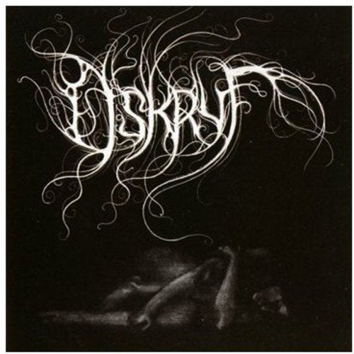 The image depicts a CD cover with a black background and white, swirling text.