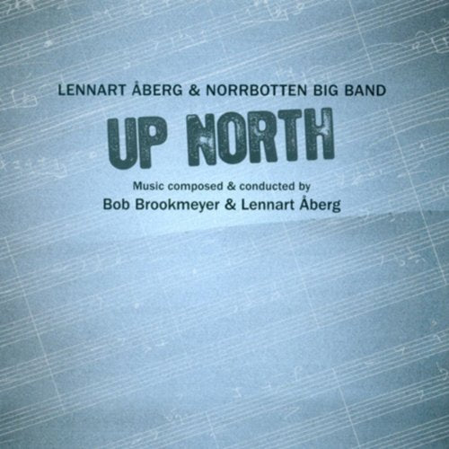 "Album cover for 'Up North' with grey background and musical notes pattern."