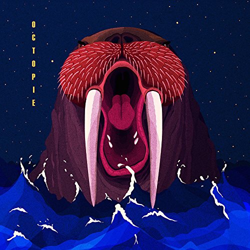 "Vinyl album cover featuring a walrus emerging from the ocean against a starry night sky."