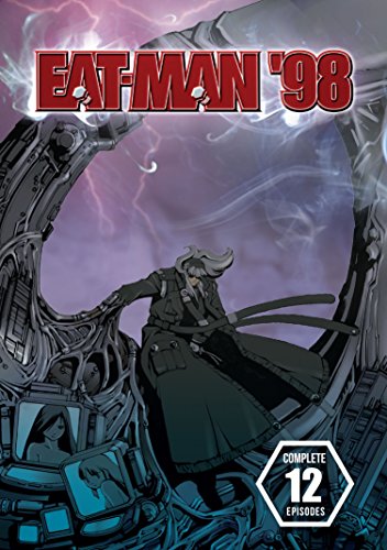 “Eat-Man ‘98” DVD cover featuring a man with swords in a futuristic setting.