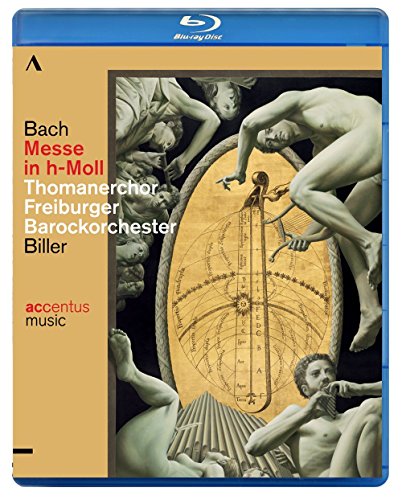 Blu-ray cover for Bach's Mass in B Minor, featuring figures and organ pipes.