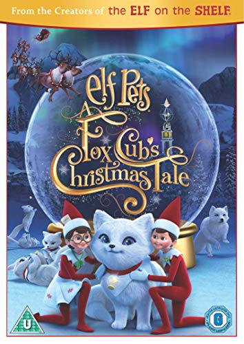 "DVD cover featuring elf characters and a white fox cub in a snowy scene."