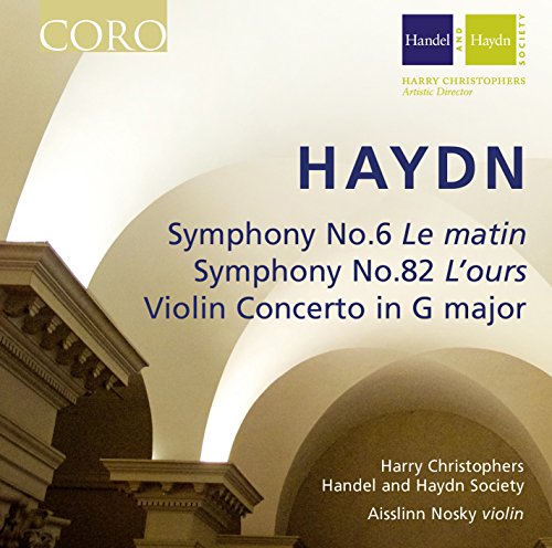 "CD cover featuring arches, with 'HAYDN' and musical piece titles in blue text."