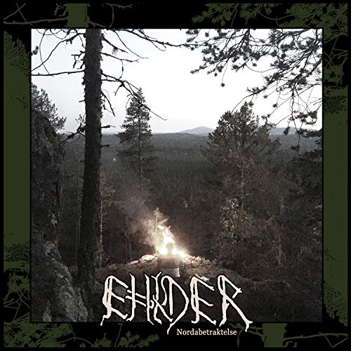Forest landscape with a campfire and the album title “Ehlder - Nordabetraktelse”.