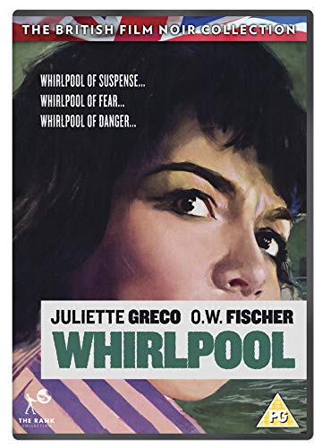 DVD cover for "Whirlpool" featuring a close-up of a woman's face with dark hair.