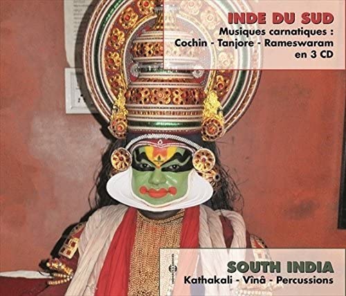 CD cover featuring a performer in traditional South Indian Kathakali face paint.