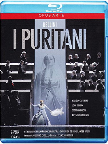 Blue-ray case for "I Puritani" with opera cover art featuring a woman.