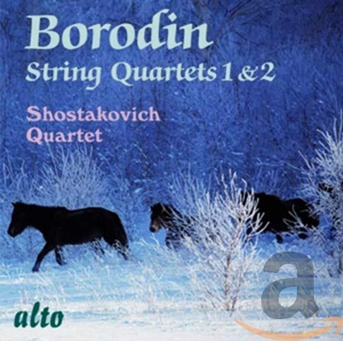 CD cover: winter scene with horses, text “Borodin String Quartets 1 & 2”.