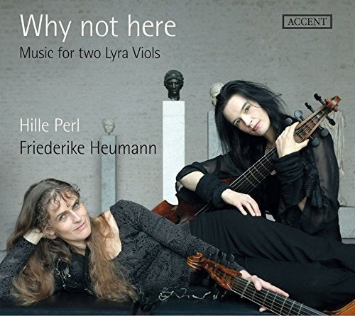CD cover with two women holding lyra viols, reclining against a gray wall.
