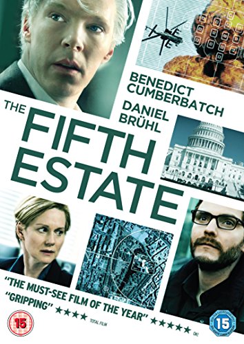 DVD cover for "The Fifth Estate" featuring collaged images and actor names.