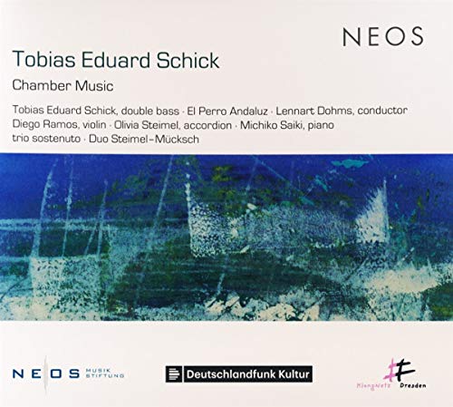 CD cover with abstract blue and white artwork and text listing musicians and composers.
