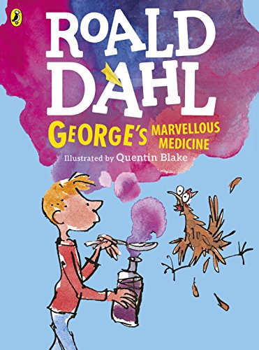 "Book cover featuring a boy mixing a bubbling purple concoction, with a chicken nearby."