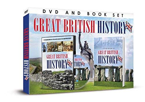 "Box set with book and DVD titled 'Great British History' against a historical monument backdrop."
