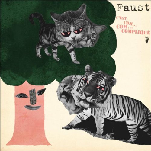 "Album cover featuring a tree with a face, a cat, and a tiger."