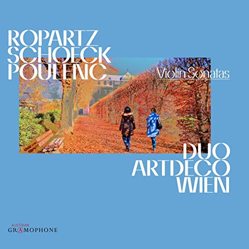Blue CD cover with autumn path image and white text.