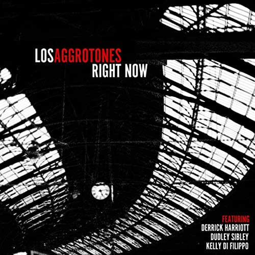 Los Aggrotones album cover, "Right Now", with abstract window pattern.