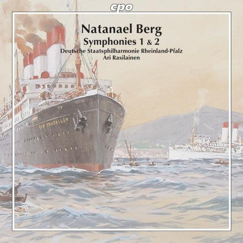 CD cover depicting a large steamship at sea with mountains in the background.