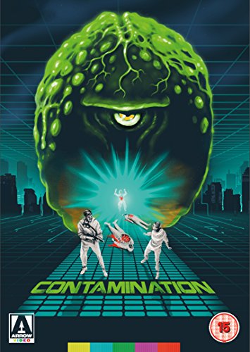DVD cover for "Contamination" featuring a large, green, alien brain.