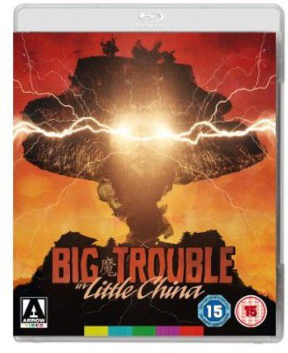 "Blu-ray case with 'Big Trouble in Little China' cover art featuring a man holding a gun."