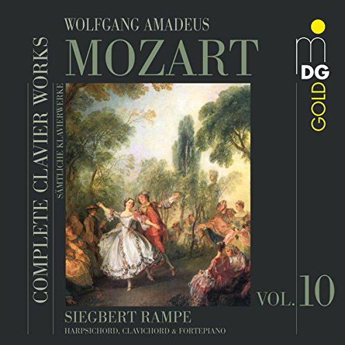 CD cover for Mozart’s complete works, volume 10, featuring classical artwork.