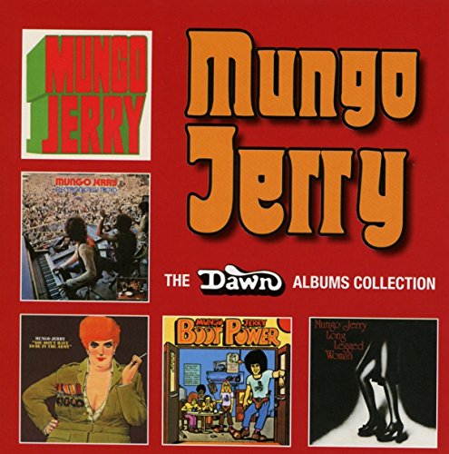 Red album cover with "Mungo Jerry" in yellow, featuring five smaller album covers below.