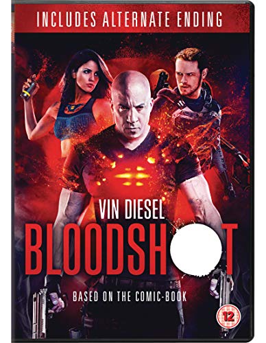 "Bald man with glowing red chest surrounded by two others on DVD cover."