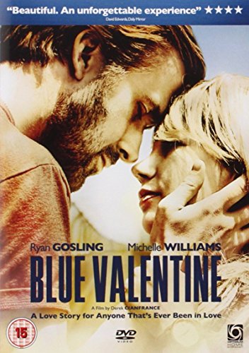 "Blue Valentine" DVD cover featuring Ryan Gosling and Michelle Williams in a tender moment.