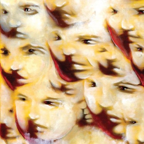 Painted repeating faces in warm tones, album cover for "Involution.