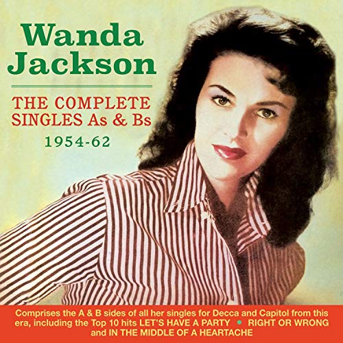A CD cover featuring a woman, titled "Wanda Jackson, The Complete Singles As & Bs".
