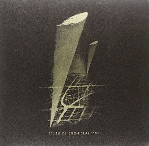 Dark album cover with abstract shapes resembling planes and a map.