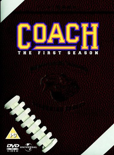 "Coach: The First Season DVD cover featuring a dark red football with white laces."