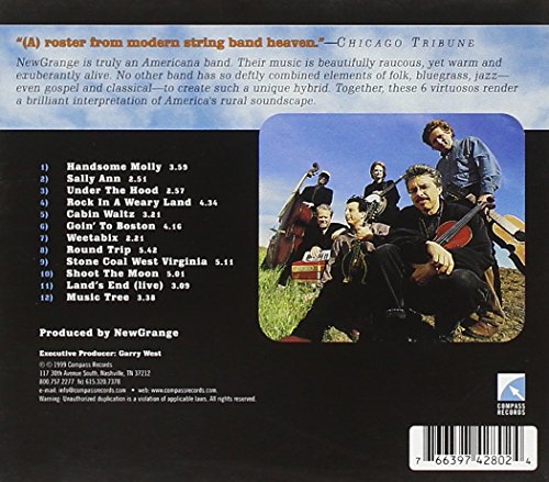 "CD cover with 'NewGrange' title and six people standing on a grassy hill."