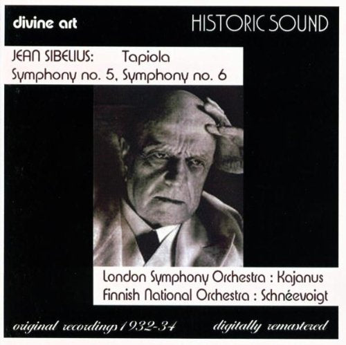 Black and white CD cover featuring a portrait of Jean Sibelius with text overlays.