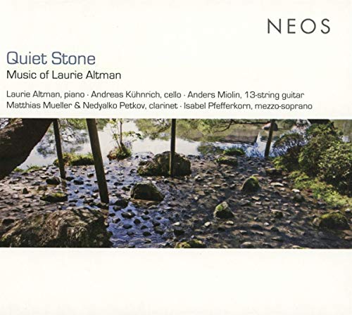 "Album cover with a serene forest stream and white text overlay listing musicians."