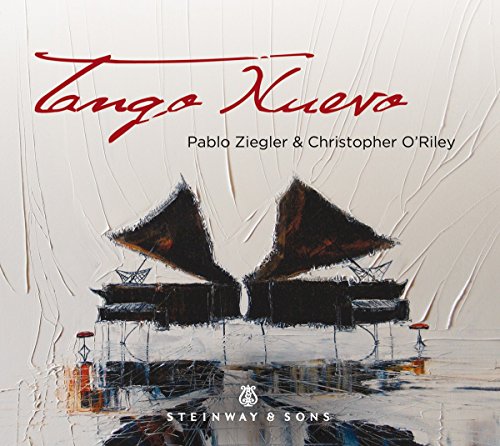 "Album cover with abstract piano artwork, titled 'Tango Nuevo' by Pablo Ziegler and Christopher O'Riley."