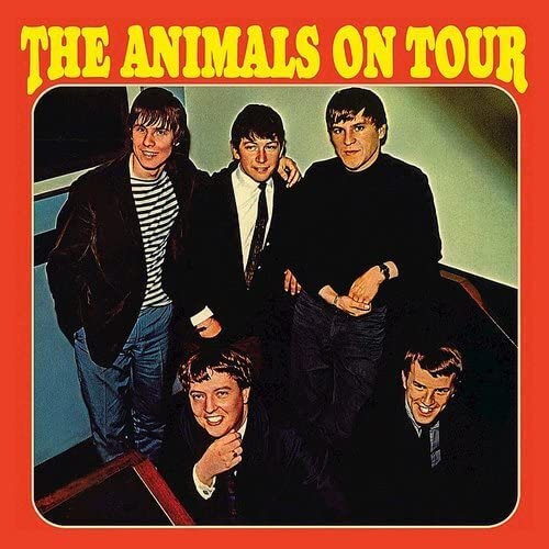 The Animals band members in a square yellow and red album cover.