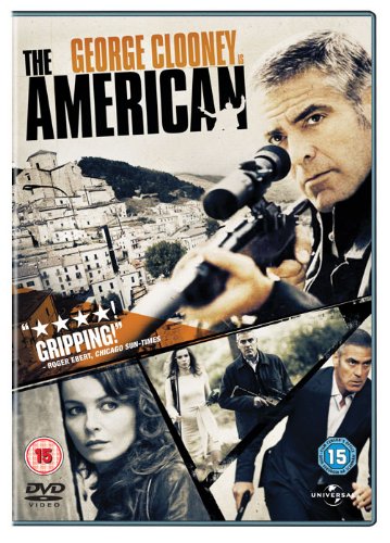 DVD cover for "The American" featuring George Clooney with a sniper rifle.