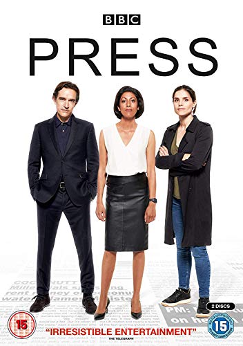 DVD cover for "Press" featuring three people standing together against a newspaper background.