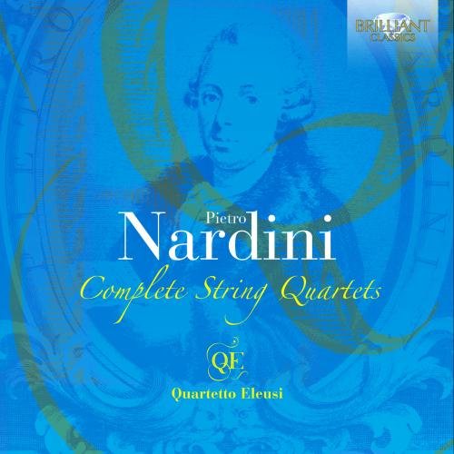 Blue album cover with a portrait and text "Pietro Nardini Complete String Quartets".