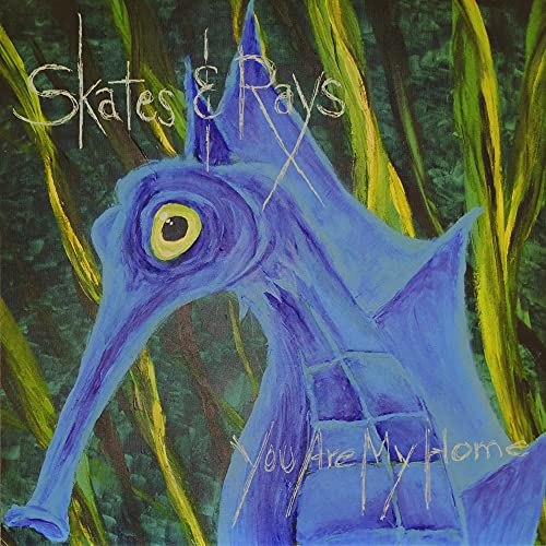CD cover: painted blue seahorse amidst green seaweed, text reads "Skates & Rays".