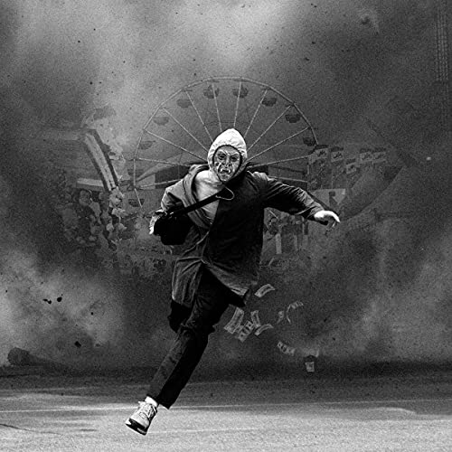Black and white album cover featuring a running figure with a weapon.