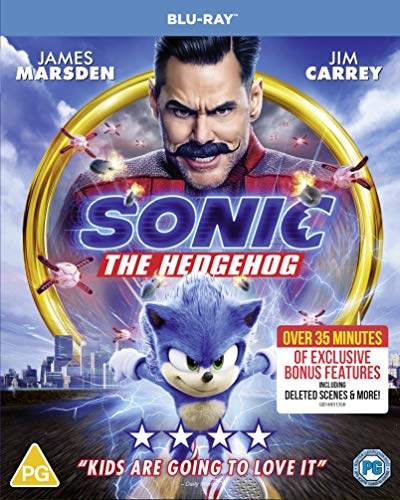 Sonic the Hedgehog Blu-ray cover featuring Jim Carrey and the blue hedgehog.