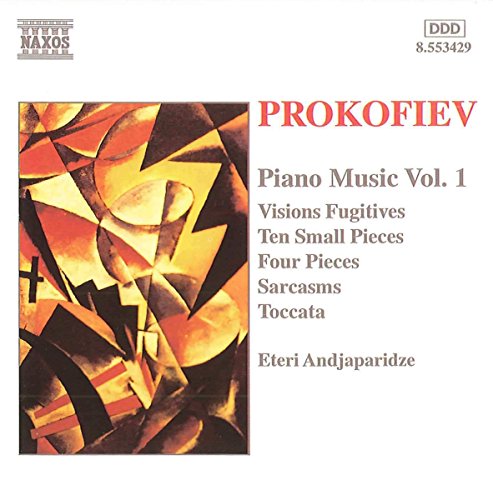 A CD cover featuring an abstract art piece and the title "PROKOFIEV Piano Music Vol. 1".