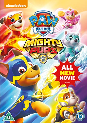 Paw Patrol Mighty Pups DVD cover featuring superhero pups in action.