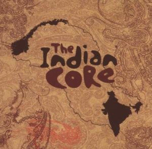 "Album cover with 'The Indian Core' text, map silhouettes, and paisley background."
