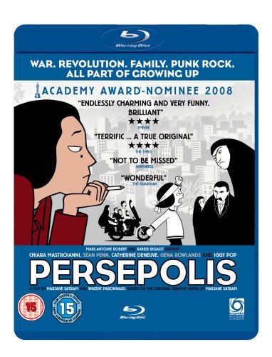 Blu-ray cover for the animated film Persepolis featuring black and white character illustrations.