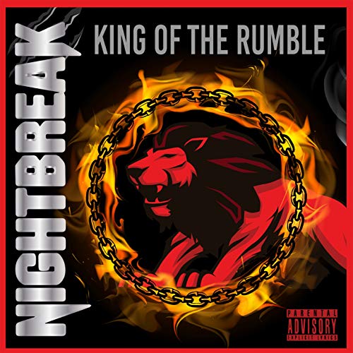CD cover: lion's head encircled by flames and a metal chain.