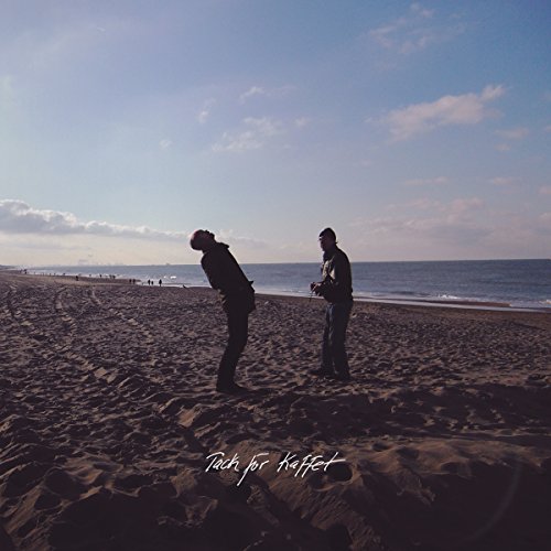 "Album cover with two silhouetted figures on a beach, 'Tack for Kaffet' written below."
