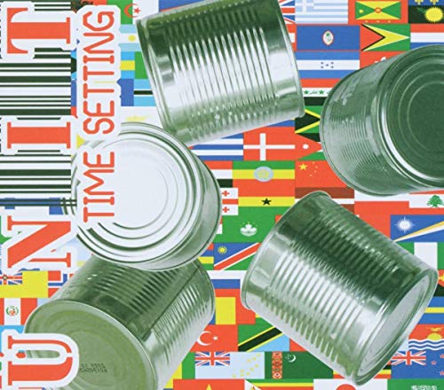 CD case with stacked green cans and colorful flag backgrounds.