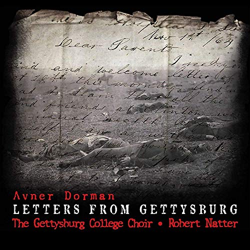 CD cover with faded handwriting over a battlefield scene, text "Letters From Gettysburg".